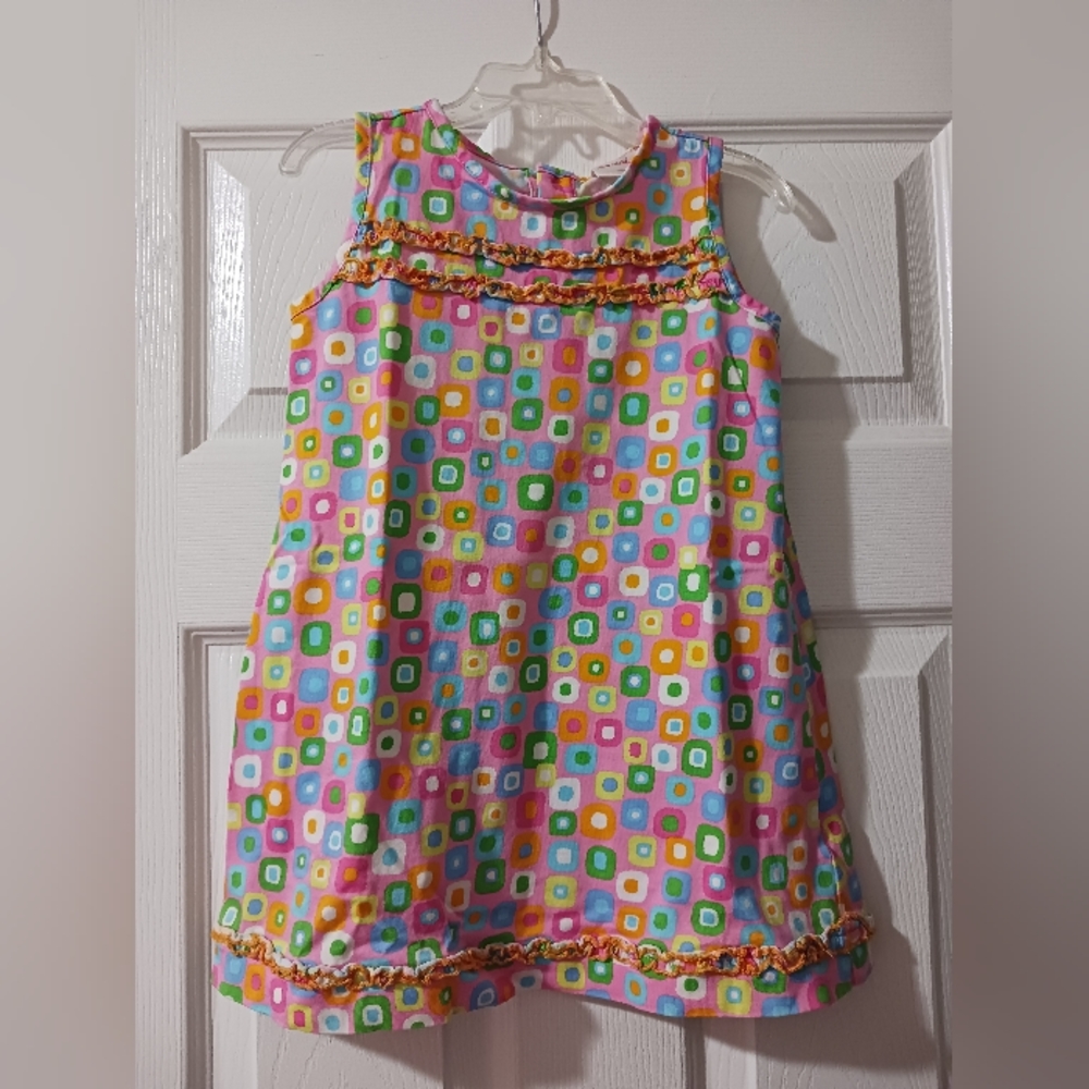 Hanna Andersson Girls 4T Pink Geometric Print Sleeveless Sun Dress